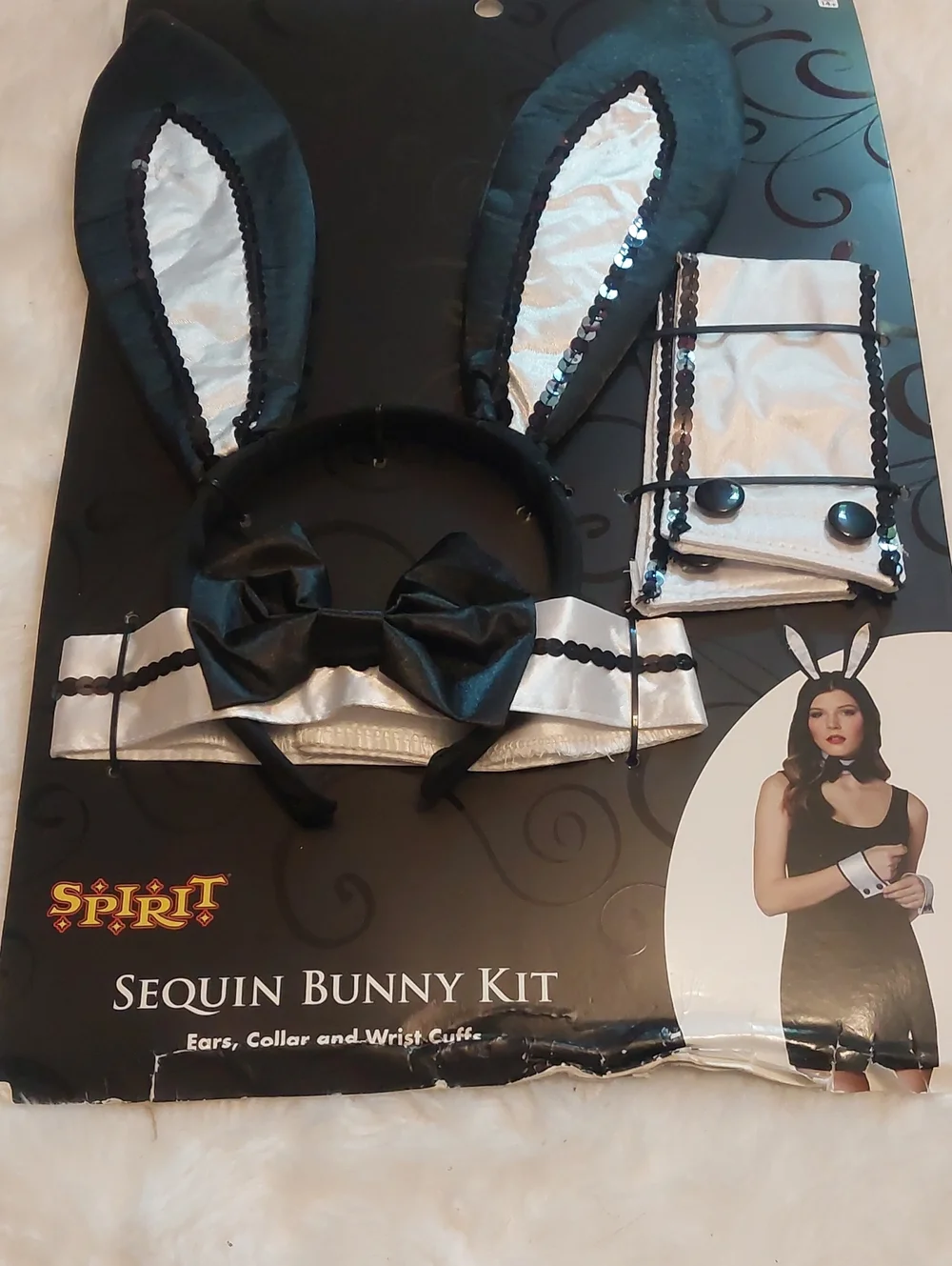 Spirit Black and White Sequin Bunny Kit Headband Collar Cuffs